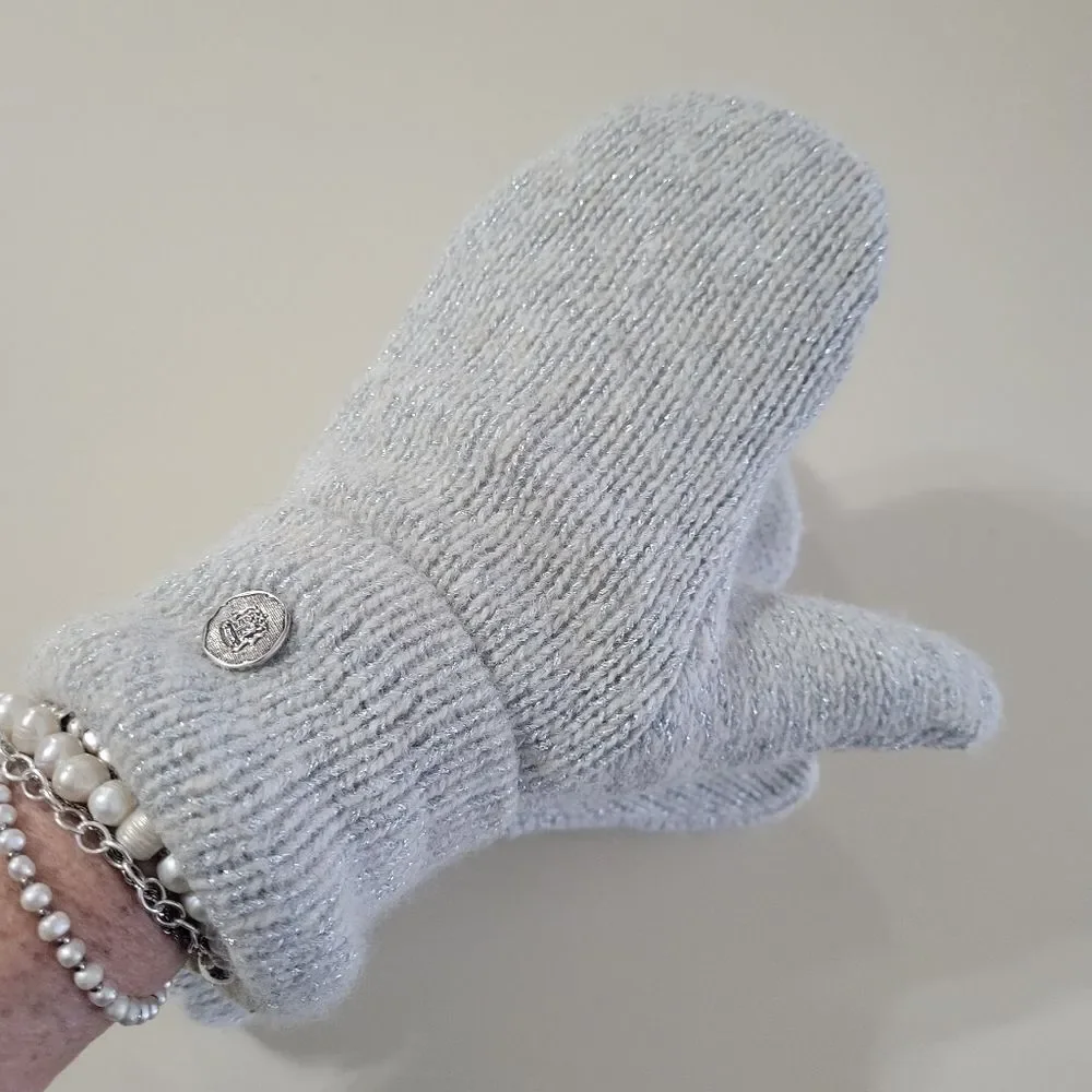 Handcrafted Silver Gray Sparkly Knit Fleece Lined Mittens